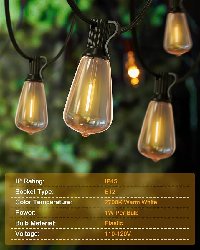 Doukegde 100FT LED Outdoor String Lights, 2700K LED Patio Lights Outdoor - Image 4