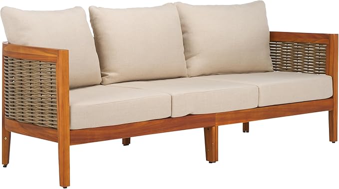 SAFAVIEH Outdoor Collection Amanda Natural Acacia Solid Wood/Taupe Cushion - Image 4