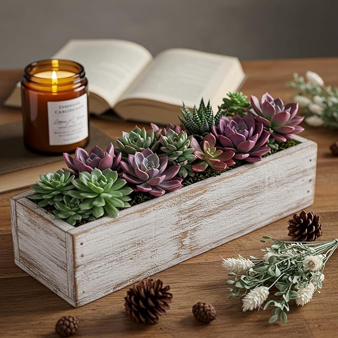 Dandat 2 Set Wood Boxes for Centerpieces 12x4 Inch Rectangle Wooden Planter Box - Image 4