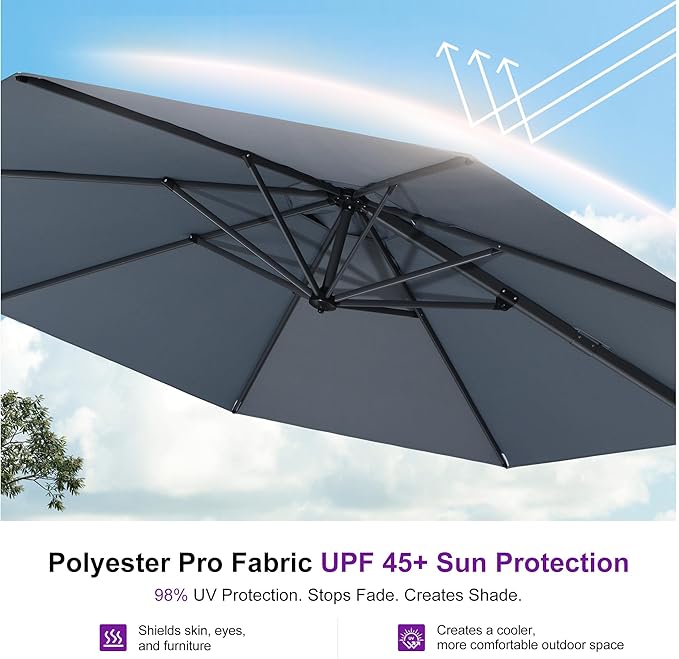 PURPLE LEAF 11 Feet Patio Umbrella Outdoor Cantilever Round Umbrella Aluminum - Image 5