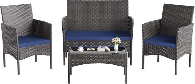 Kullavik 4 Pieces Outdoor Patio Furniture Set, PE Wicker Rattan Chairs Garden by KULLAVIK