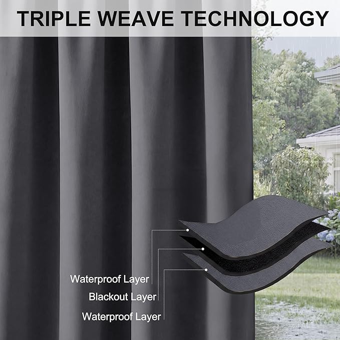 RYB HOME Outdoor Curtains for Patio Waterproof Block Sunlight Thermal Insulated - Image 7