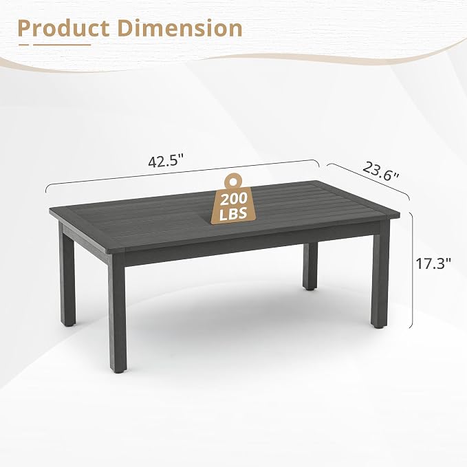 LUE BONA Outdoor Coffee Table Rectangle, 42.5" HDPS Patio Coffee Tables - Image 3