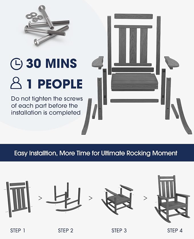 KINGYES Oversized Outdoor Rocking Chair Set of 6, All-Weather Patio Rocking - Image 6