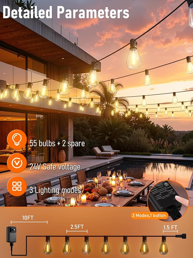 luckystyle 150FT LED Outdoor String Lights - Image 5