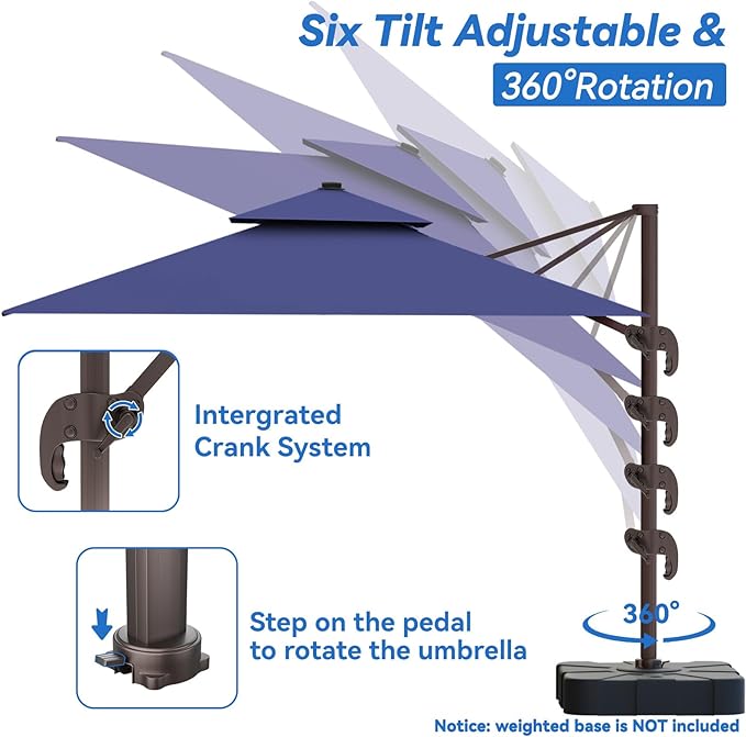 10x13FT Cantilever Outdoor Patio Umbrellas, Double Top Large Rectangle Umbrella - Image 5