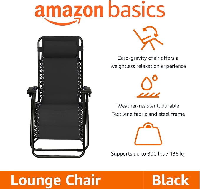 Amazon Basics Outdoor Patio Zero Gravity Portable Folding Reclining Lounge Chair - Image 4