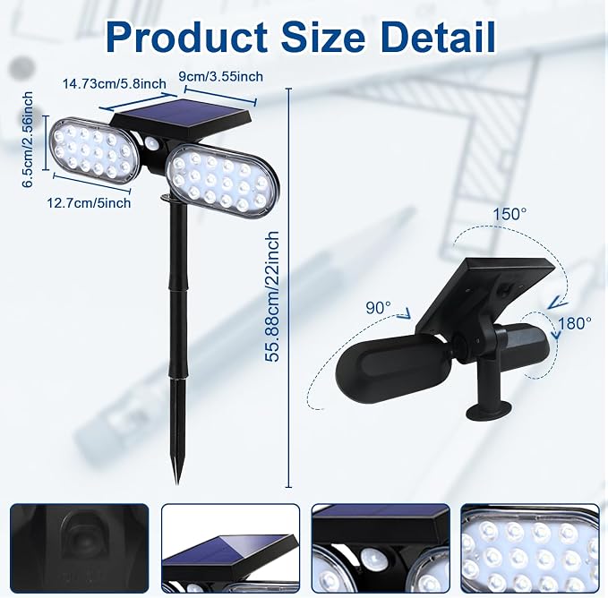 EMANER Motion Lights Solar Powered, Outdoor Solar Flood Lights, Stay On or - Image 9