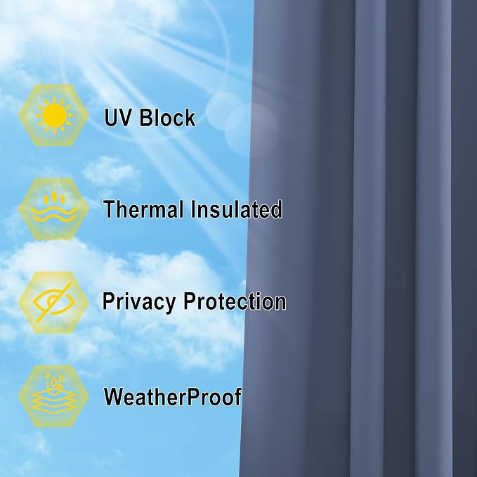 NICETOWN Outdoor Curtains for Patio W100 x L95 inch 2 Pieces, Sun Blocking - Image 6