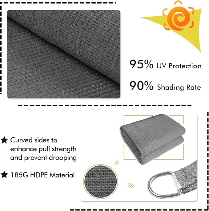 KANAGAWA 8'X14' Dark Gray Custom Size Sun Shade Sail Rectangle UV Block Canopy - Image 3