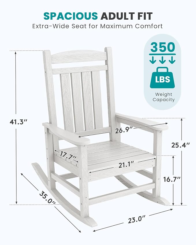 SERWALL Oversized Outdoor Rocking Chair, All-Weather Patio Rocking Chair - Image 3
