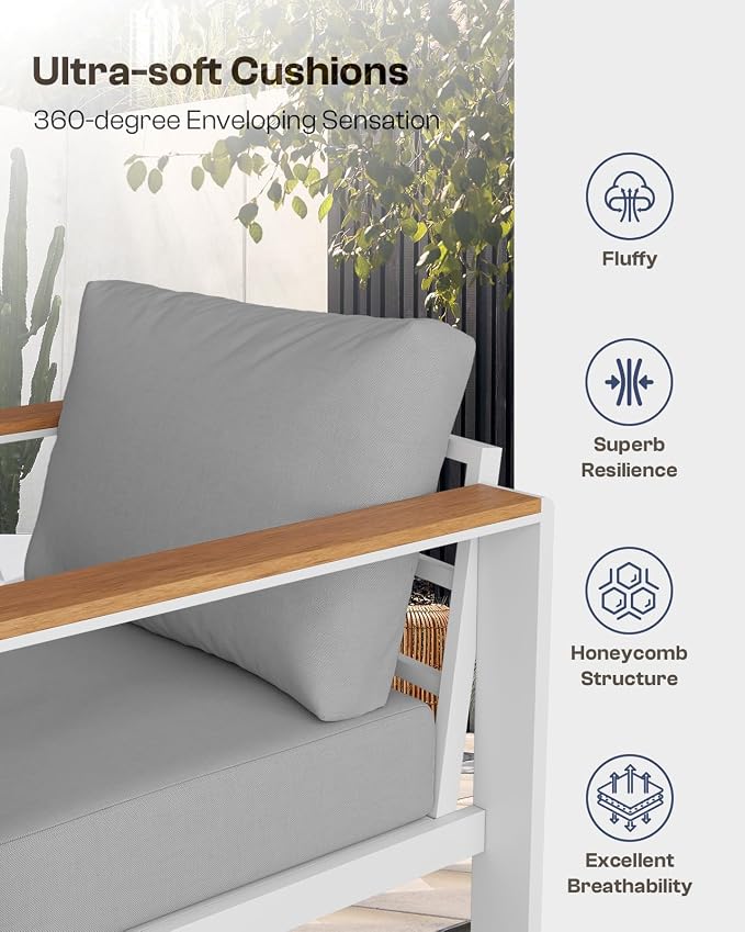 Aluminum Outdoor Patio Furniture, 3 Seats All-Weather Outdoor Patio Sofa - Image 6