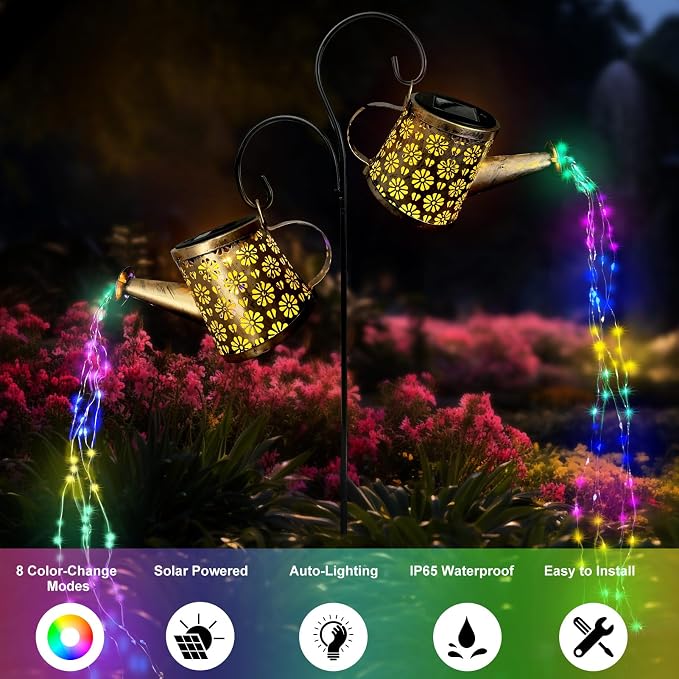 Solar Watering Can Lights Outdoor, IP65 Waterproof Garden Decor Solar Garden - Image 2