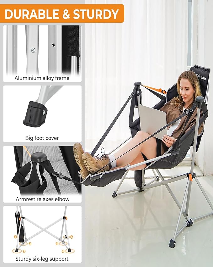 KingCamp Hammock Chair with Footrest – Heavy Duty Swinging Rocking Camping - Image 8
