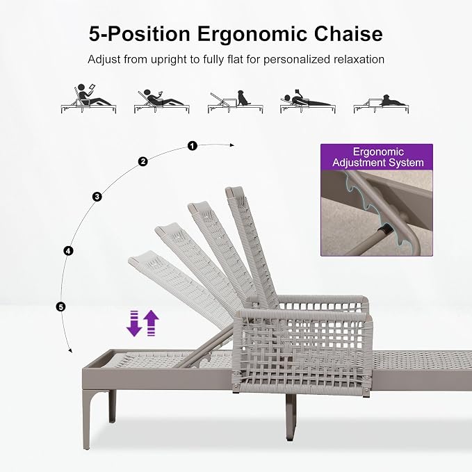 PURPLE LEAF 1 Piece Outdoor Chaise Lounge Rattan Wicker Lounger - Image 4