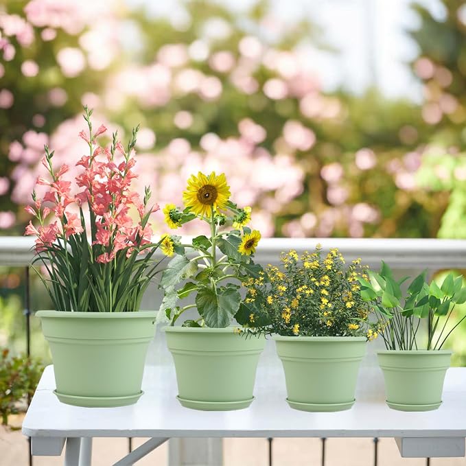 13 Inch Plastic-Flower-Pot-for-Indoor-Plants, 4 Pack Large Outdoor Planter Pot - Image 5