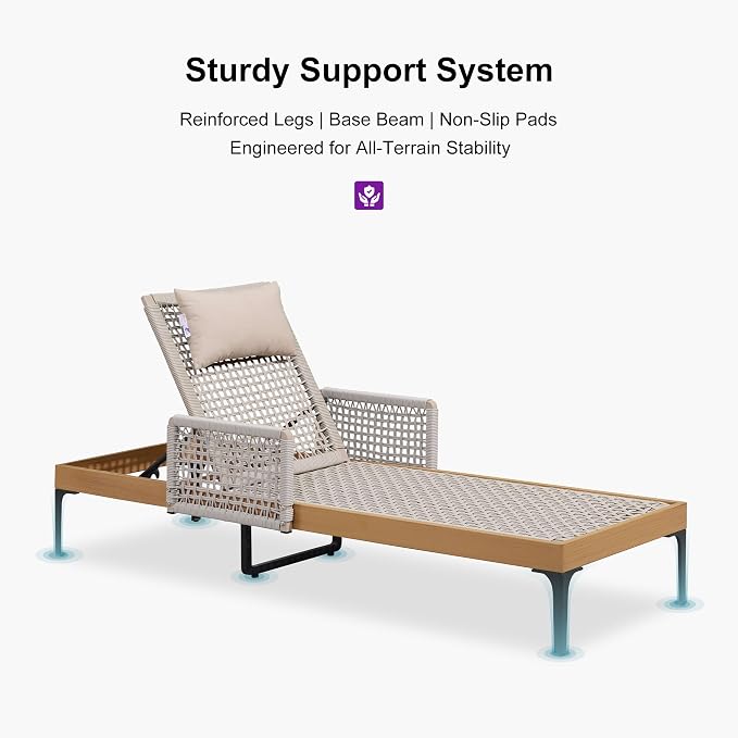 PURPLE LEAF 3 Pieces Outdoor Chaise Lounge Set Rattan Wicker Lounger - Image 9