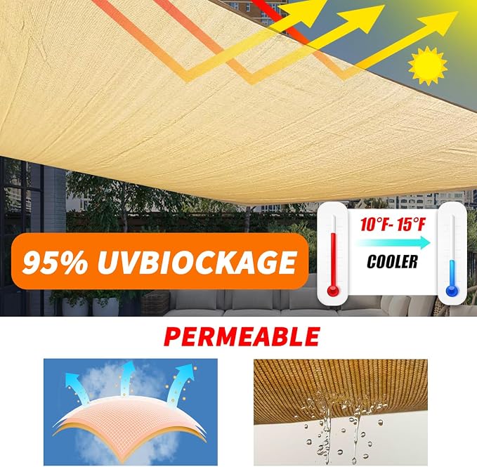 16' x 20' Sun Shade Sail Sand Curved Commercial Outdoor Shade Cover - Image 2