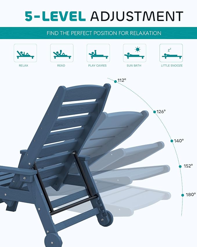 SERWALL Patio Chaise Lounge Chair Set of 6, 5 Positions Adjustable Poly Outdoor - Image 3