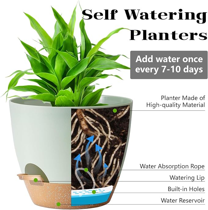 Indoor Pot For Plants 3 Pack 12/10/9 Inch Self Watering Pot For Lazy People - Image 2
