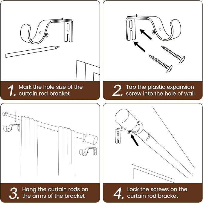 2 PACK 1” Diameter brown curtain rod Itself is 30 to 60 inch. 1 Pack Fits 30-54 - Image 5
