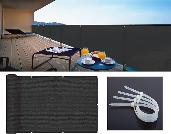 LOVE STORY 2.5' x 10' Black Balcony Screen Privacy Fence Cover UV Protection - Image 5
