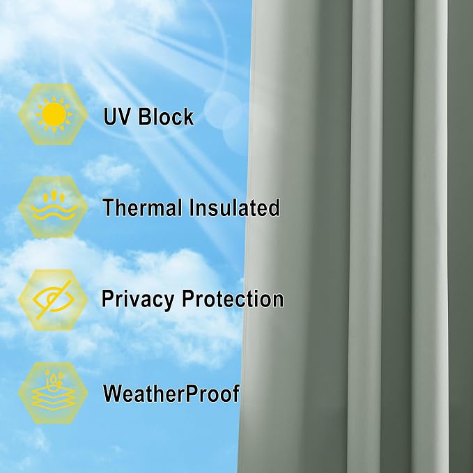 NICETOWN Outdoor Curtains for Patio W100 x L95 inch 2 Pieces, Sun Blocking - Image 6