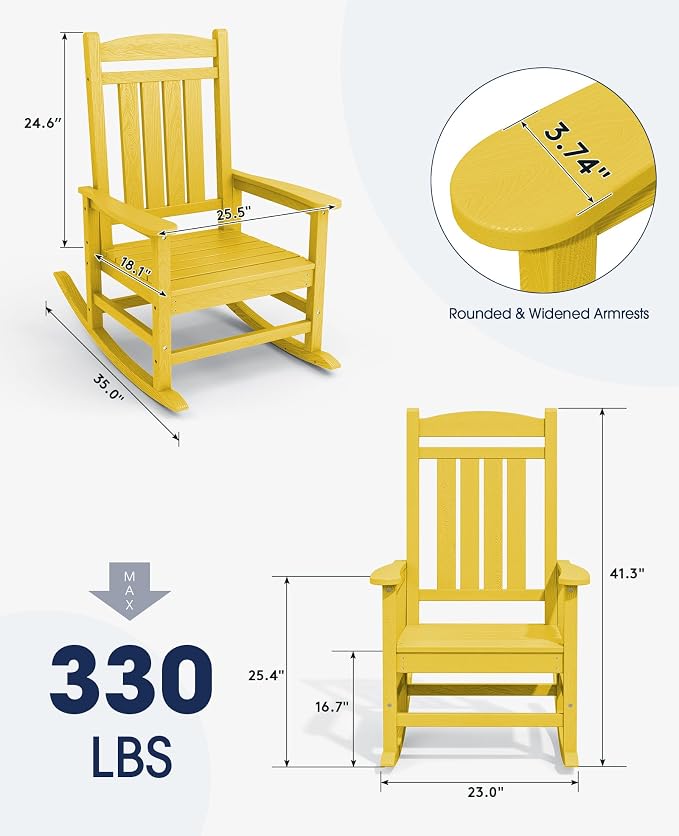KINGYES Outdoor Rocking Chair Set of 2, High Density Polyethylene Patio Rocking - Image 2