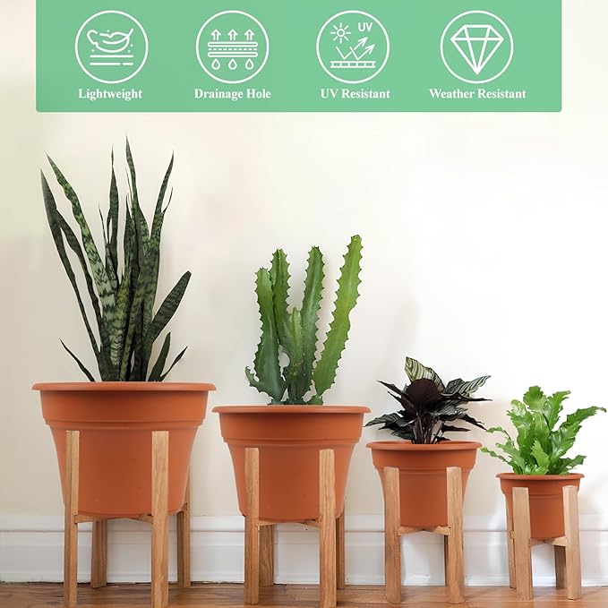 10 Inch Plastic-Flower-Pot-for-Indoor-Plants, 4 Pack Large Outdoor Planter Pot - Image 4