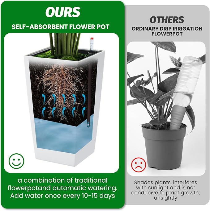 Garvee 16" Tall Planters Set of 2, Outdoor＆Indoor Black Planter Pots, High - Image 8