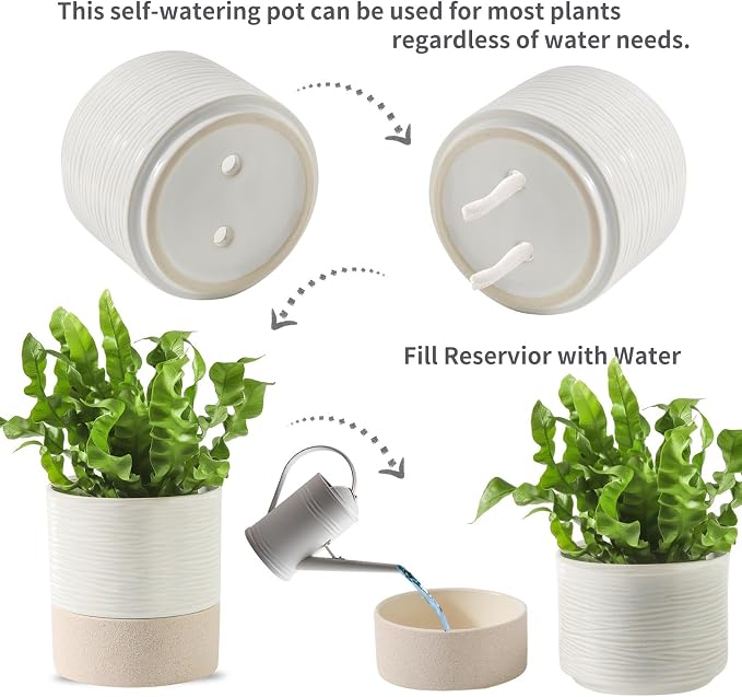 Nihow Self Watering Plant Pot for Indoor Plants: 4.5+6 Inch Ceramic Planter - Image 3