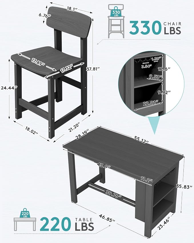 SERWALL Outdoor Bar Table and Chairs Set, 5-Piece HDPE Counter Height Patio - Image 3