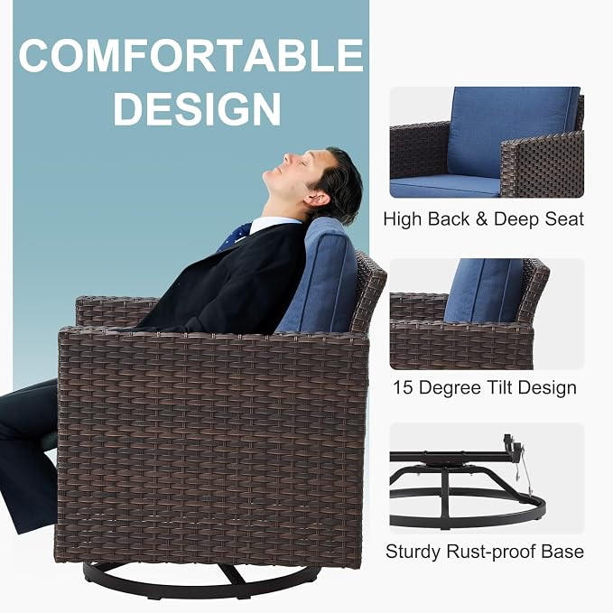 Belord 5 Pieces Wicker Patio Furniture Set: 4 Outdoor Swivel Glider Rocker - Image 5
