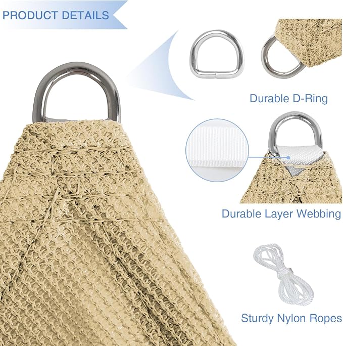 E&K Sunrise 14' x 14' x 14' Sun Shade Sail Triangle Canopy Shade Cover UV Block - Image 4
