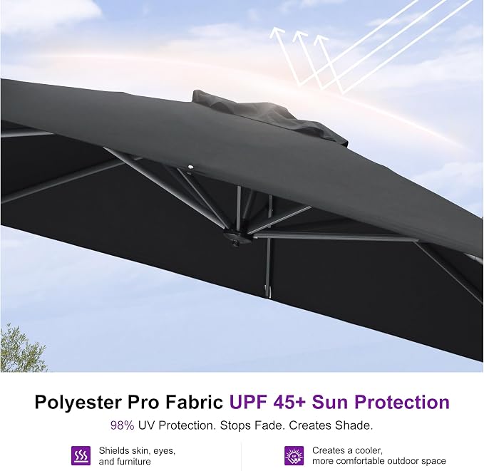 PURPLE LEAF 10 Feet Patio Umbrella Outdoor Cantilever Square Umbrella Aluminum - Image 5