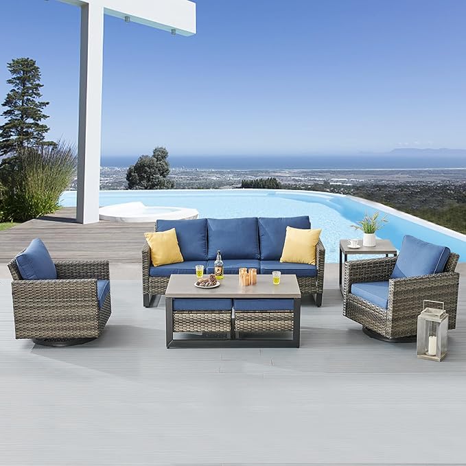 Belord Outdoor Bistro Set 3 Piece Wicker Swivel Rocker Patio Chairs, Oversize - Image 3