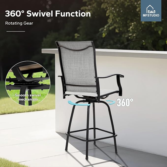MFSTUDIO Outdoor Bar Stools Set of 4, Swivel Bar Height Patio Chairs Outdoor - Image 4