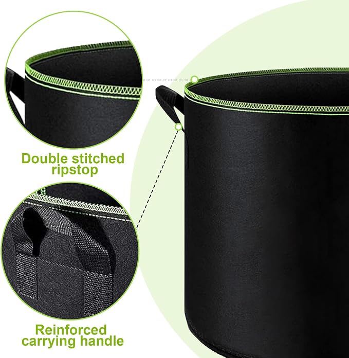 6-Pack 5 Gallon Grow Bags - 300G Heavy Duty Aeration Fabric Pots - Image 4