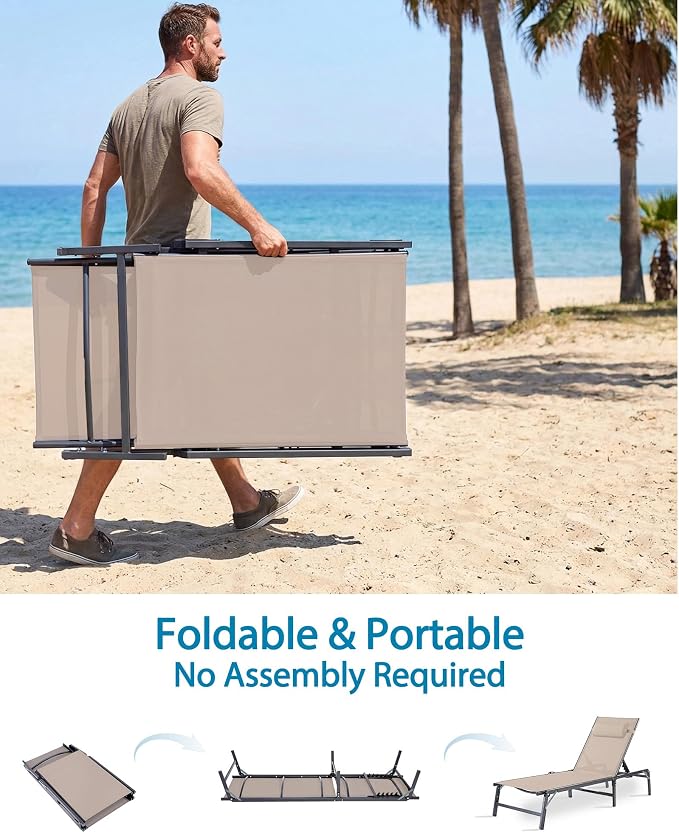 2 Pack Foldable Chaise Lounge Chair - Image 7