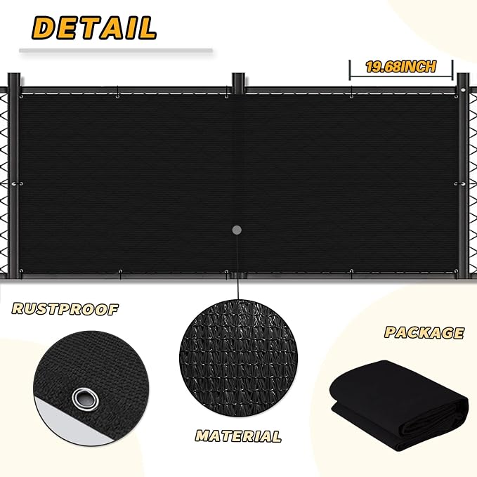 LOVE STORY 2.5' x 10' Black Balcony Screen Privacy Fence Cover UV Protection - Image 6