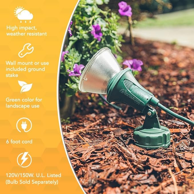 Woods Outdoor Floodlight | Green | 6-Foot Cord | Weather-Resistant | - Image 2