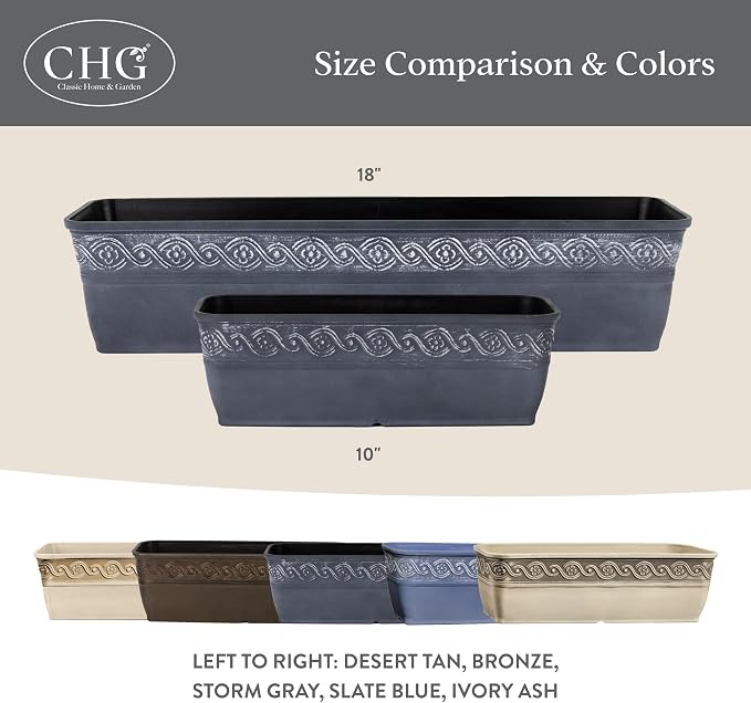 Classic Home and Garden Corinthian Trough Planter, Ivory Ash - Image 6