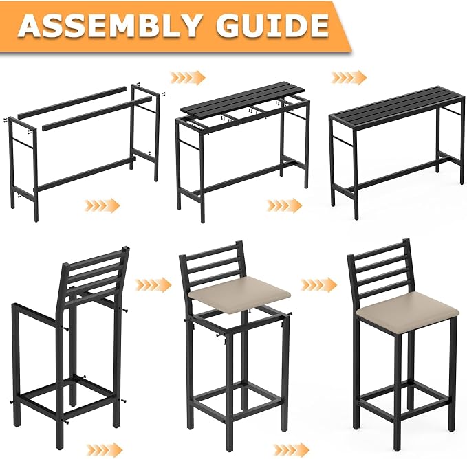 Outdoor Patio Bar Set 3 Piece, 2 Cushioned 41" Bar Stools, Metal Bar Table and - Image 5