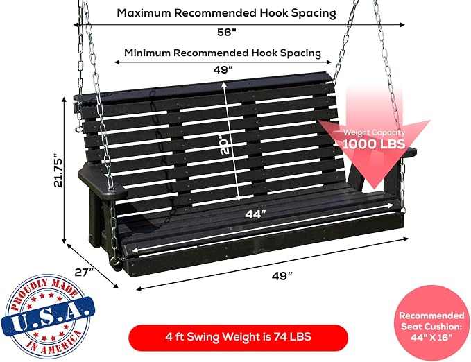 Poly Lumber Wood 4FT Porch Swing Amish Craftsmandship Made in USA HDPE - Image 2