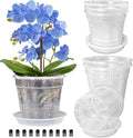 Orchid Pot with Saucers, 6 Packs of 6.1" Orchid Pots with Holes, Orchid Pots by HOLANHING