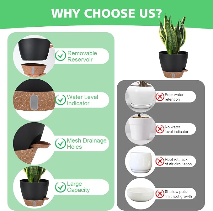 12" 10" 9" 8" Self Watering Pots - Image 3