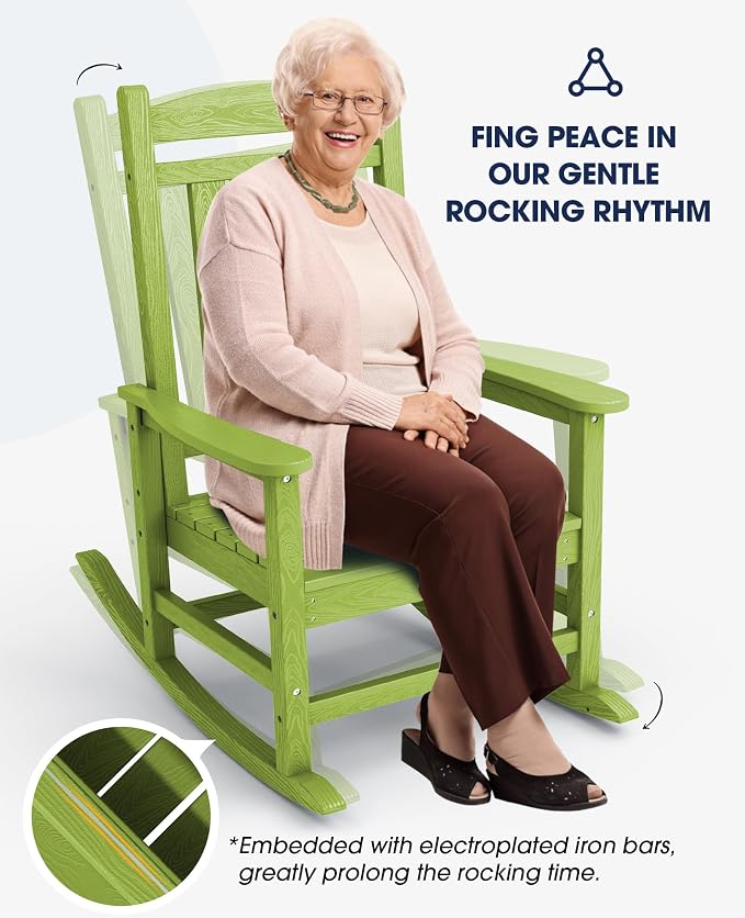 KINGYES Outdoor Rocking Chair Set of 2, High Density Polyethylene Patio Rocking - Image 6