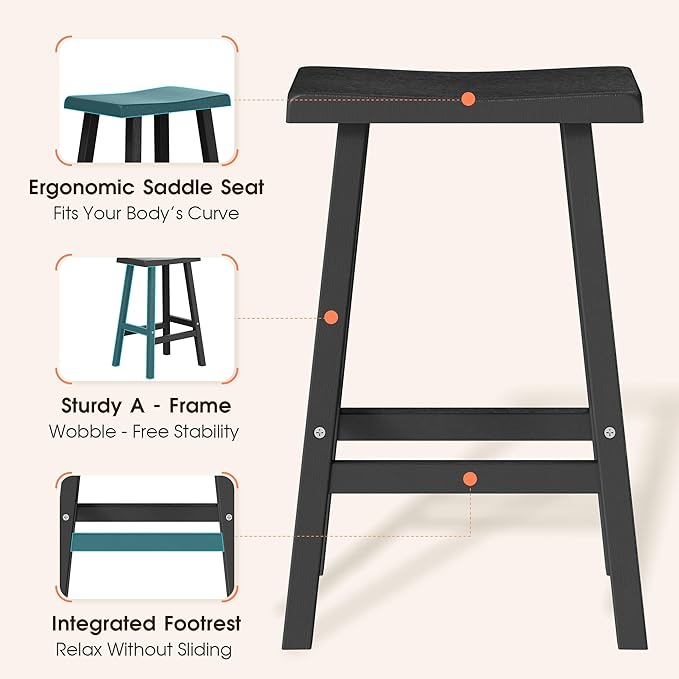 NUNU LAB Waterproof Barstools Set of 2-24 Inch HDPE Dining Height - Image 6