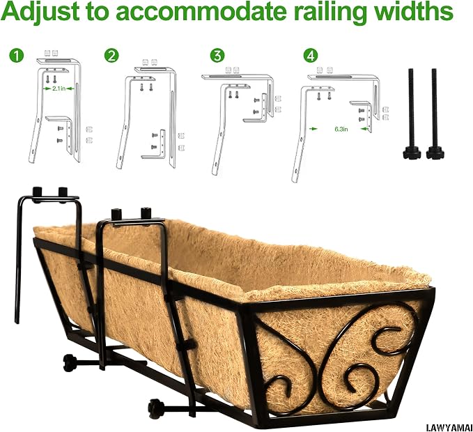 6pcs 24 Inch Window Deck with Coco Liner, Metal Hanging Flower Planter Window - Image 7