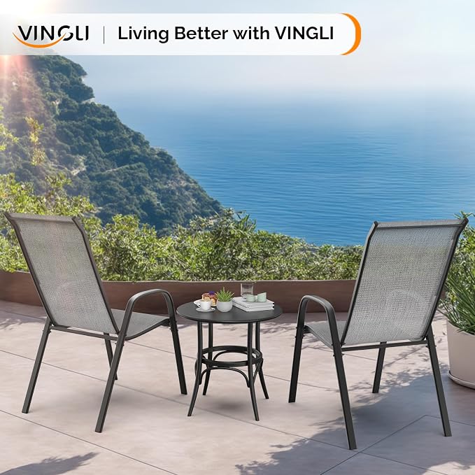 VINGLI Patio Chairs Set of 2 – Stackable Outdoor Dining Chairs - Image 6